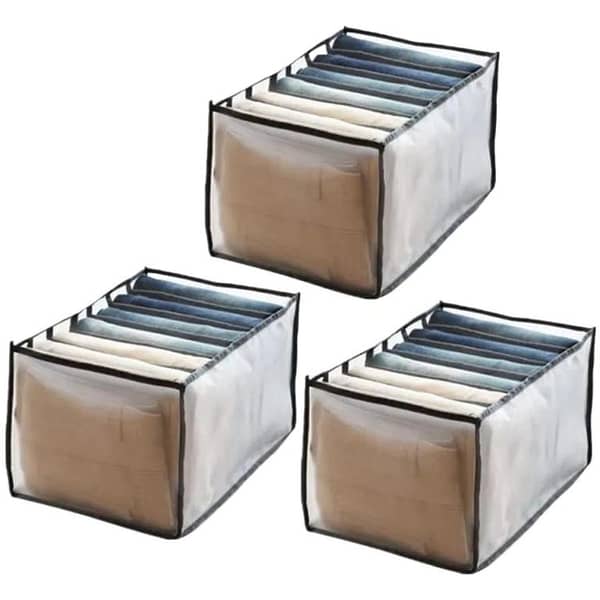 3-Piece 7-Grid Washable Clothes Organizer for Wardrobe, Jeans Storage Box, Mesh Drawer Separator, Portable Foldable Closet Storage