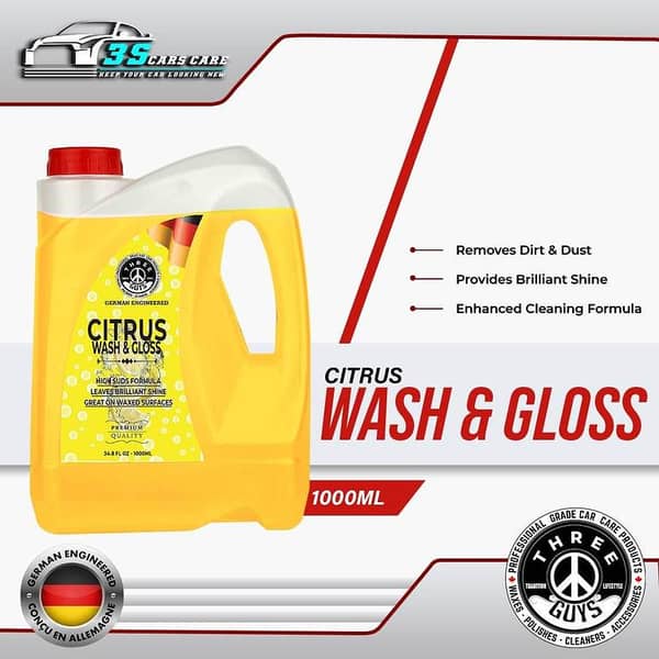 THREE GUYS Citrus Wash & Gloss Car Shampoo – German Engineered Snow Foam Shampoo for Effective Car Cleaning and Shine