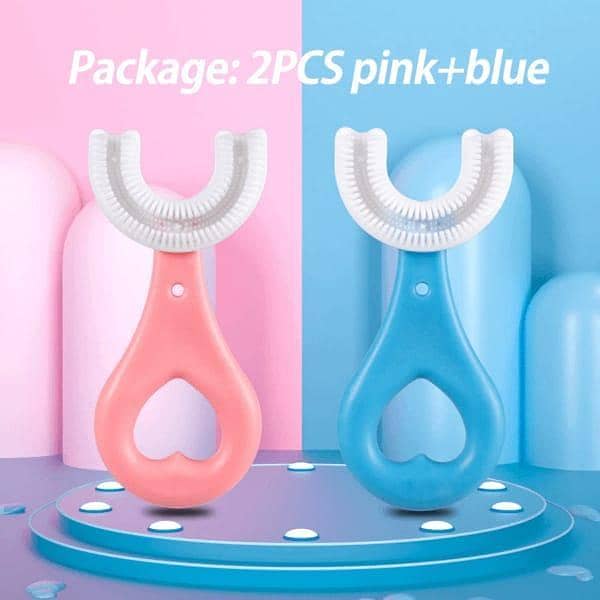 (Pack of 2) U-Shaped Silicone Baby Toothbrush for Kids - Soft 360° Teeth Cleaning Brush