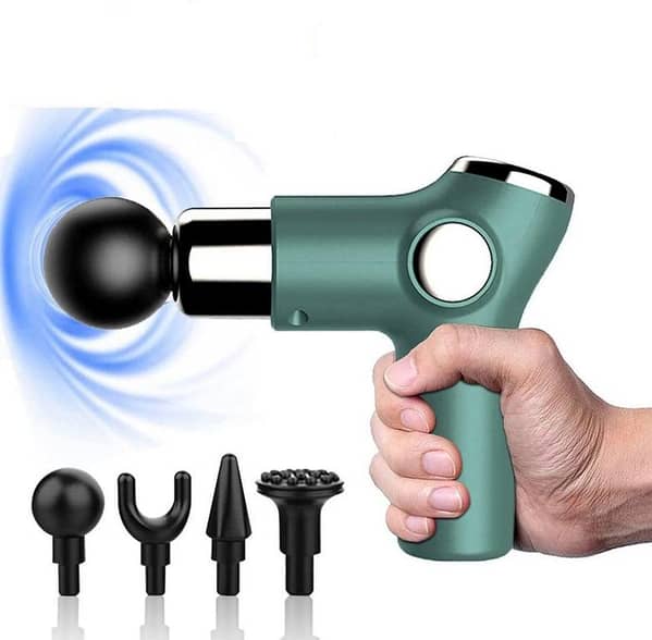 Mini Electric Fascial Gun Muscle Massager for Back Pain Relief - Portable Handheld Device with Touch Screen, 32 Speed Levels, and 4 Interchangeable Heads