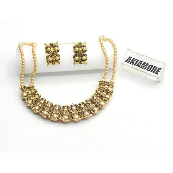 Golden Imitation Pearl Jewelry Set for Women - Necklace and Earring Pair, Ideal for Wedding and Party Occasions