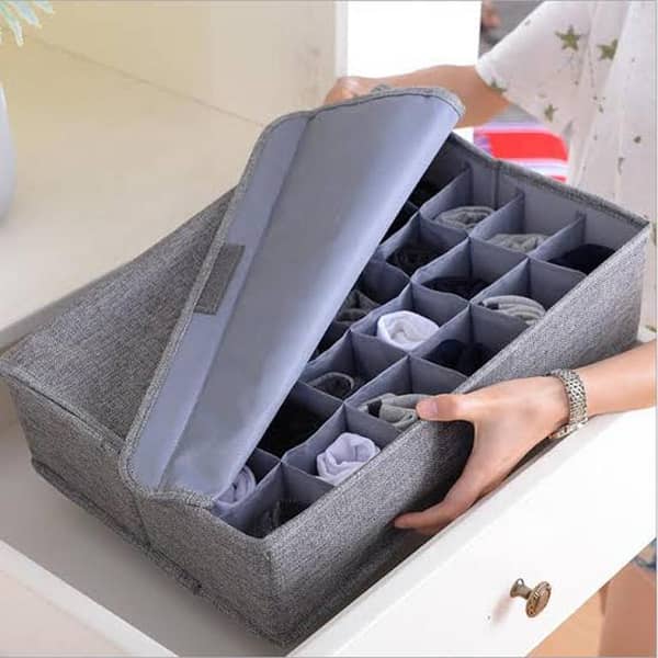 Foldable 24-Cell Drawer Divider for Socks and Underwear Storage with Lid - Organizer Box