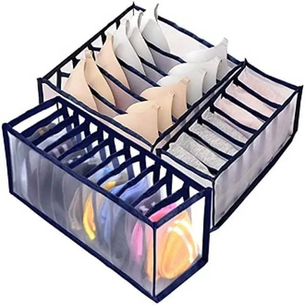 3-Piece Set of Foldable Drawer Organizers for Bras and Underwear - Net Fabric Storage Boxes for Wardrobe