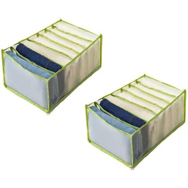 7-Grid Washable Clothes Organizer Set (2PCS) for Jeans and T-Shirts - Foldable Mesh Storage Box for Wardrobe and Drawers (Medium, White & Black)