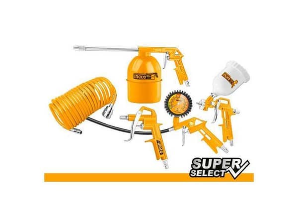 Ingco 5-Piece AKT0053-3 Air Tool Set with Nitto-Type Connector and Recoil Hose