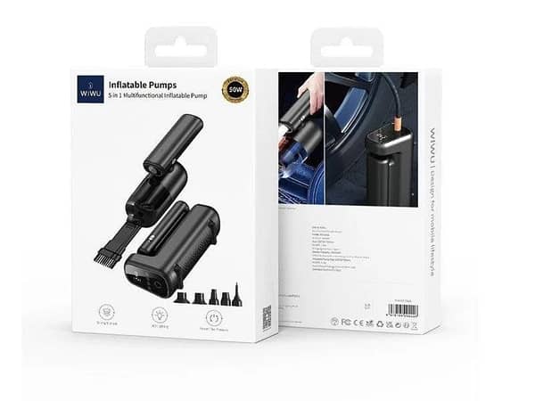 WIWU WI-AI002 5-in-1 Inflatable Air Pump - Black | Multipurpose Air Compressor