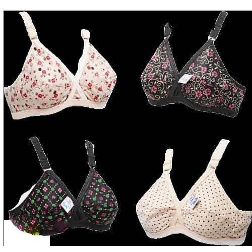 Memon Online Set of 4 Women’s Jersey Printed Bras and Briefs - Multi-Color Underwear for Girls and Women