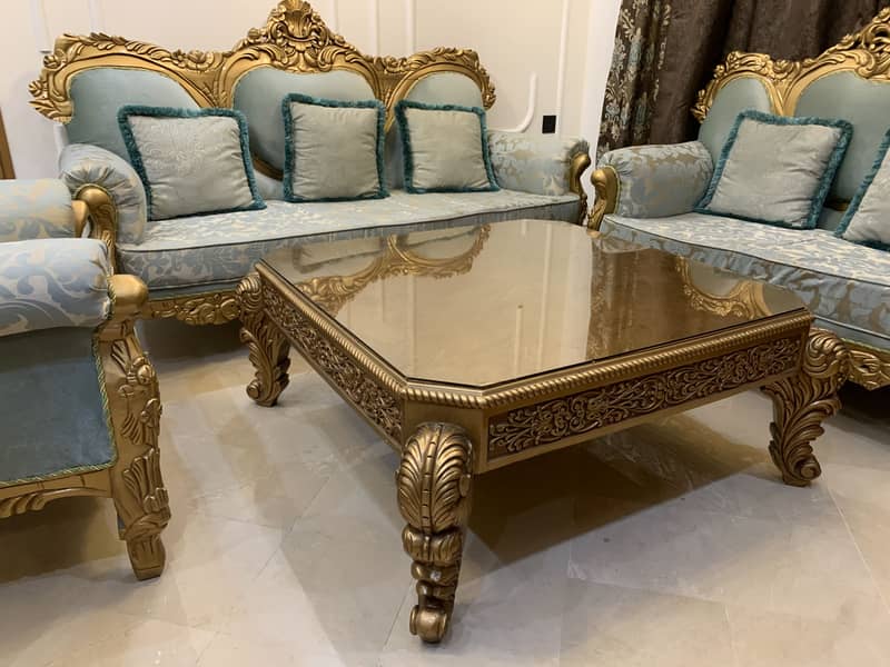 3 seater sofa set with 3 tables 1 large 2 small 3