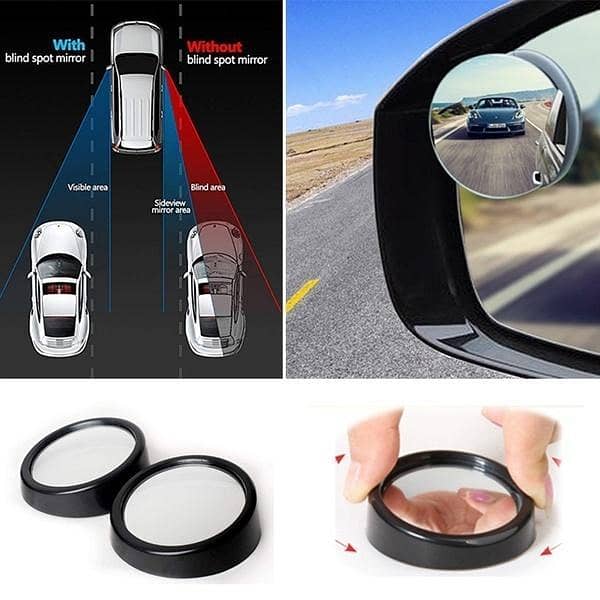 360 Degree Adjustable Blind Spot Mirror Pair for Cars - HD Glass Wide Angle Convex Side Rear View Mirrors