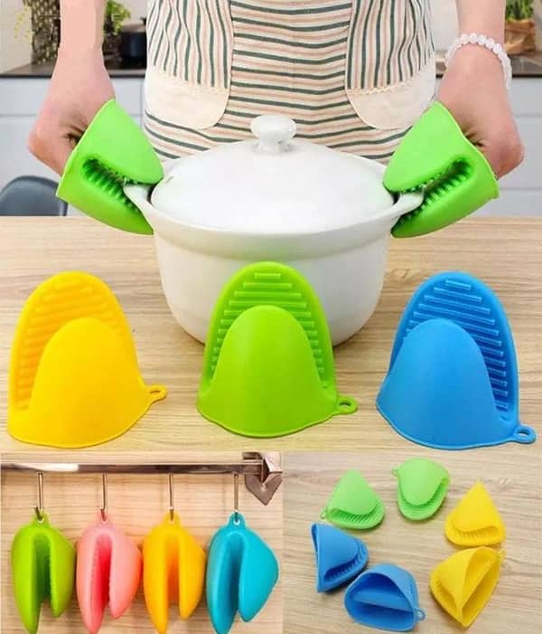 Silicone Heat Resistant Gloves Clips - 2 Piece Set for Insulation and Non-Slip Cooking and Baking Pot Bowl Holders