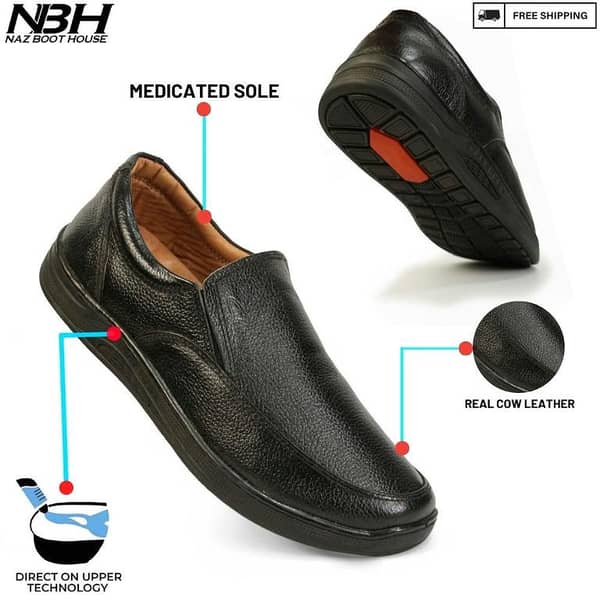 NBH Men’s Leather Shoes - Genuine Cowhide with Free Medicated Sole - Non-Slip Office Shoes for Formal Wear - Great Gift for Boys