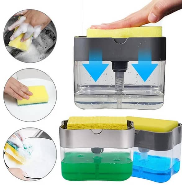 Kitchen Portable Detergent Dispenser Set with Sponge Holder for Hand Press Liquid Soap