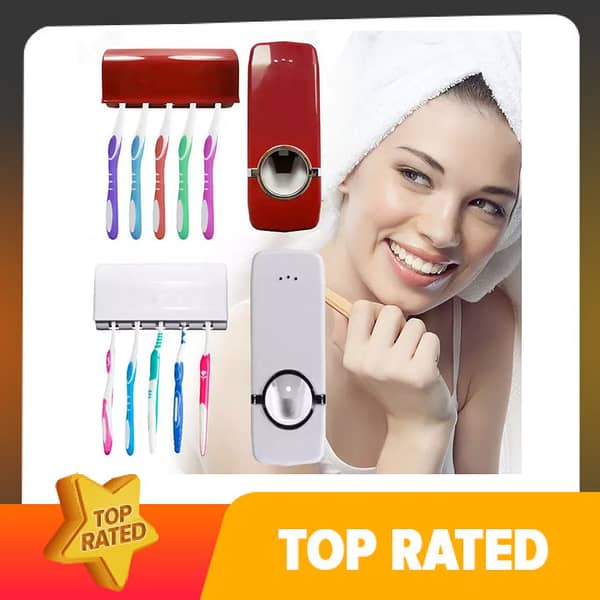 Wall-Mounted Automatic Toothpaste Dispenser and Toothbrush Holder with Storage Rack for Bathroom