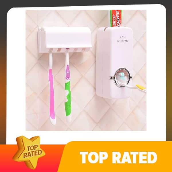 Automatic Toothpaste Dispenser with 5 Toothbrush Holders and Wall Mount for Bathroom Storage
