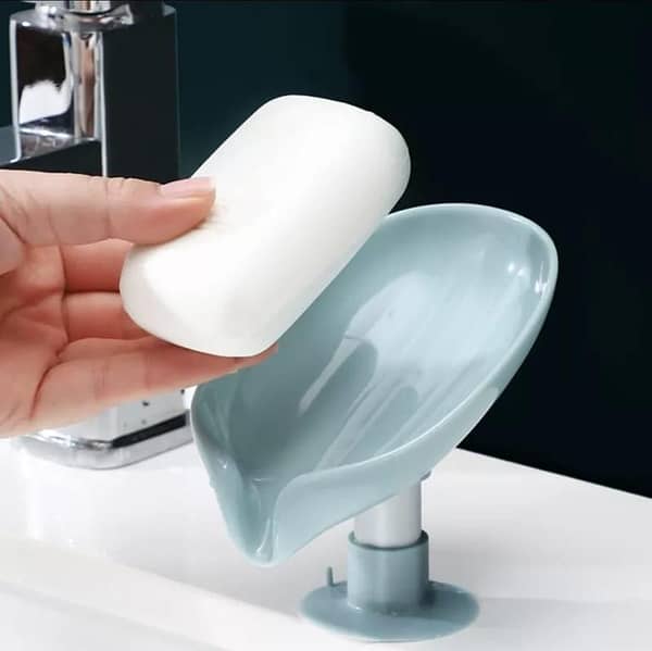 Leaf-Shaped Soap Holder with Suction Cup - Self-Draining Soap Dish for Bathroom and Kitchen Sinks