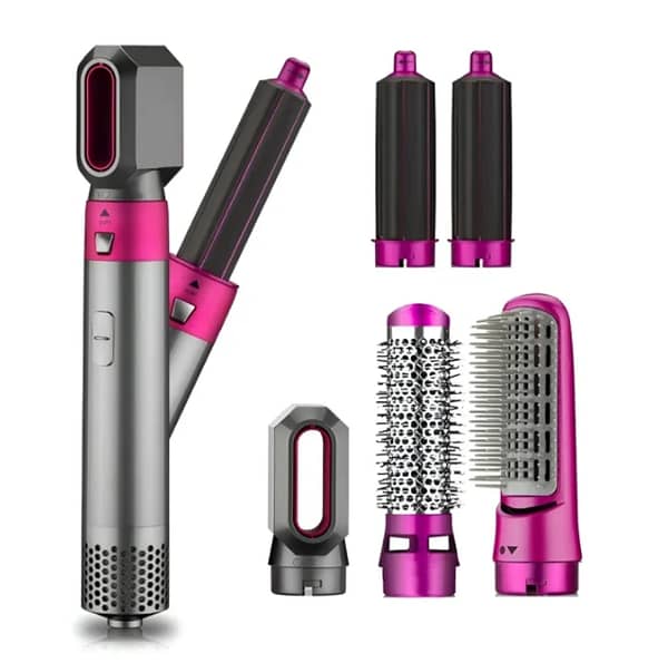 5 in 1 Hair Dryer and Styler by Professional - Multifunctional Hot Air Brush with Interchangeable Attachments for Styling and Drying