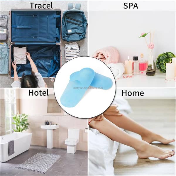 Disposable Spa Pedicure Foot Massager Slippers - White and Blue Nonwoven Slippers for Hotels