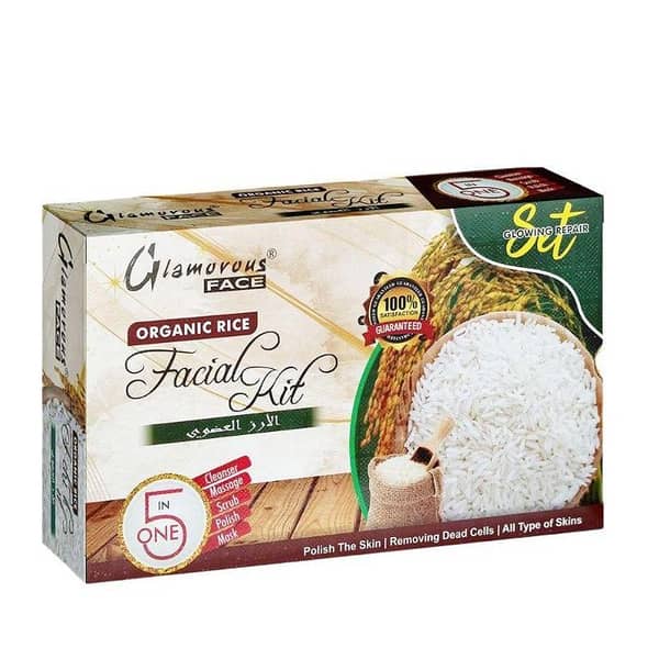 Glamorous Face 5-in-1 Organic Rice Facial Kit for Skin Cleansing, Scrubbing, Massaging, Polishing, and Masking