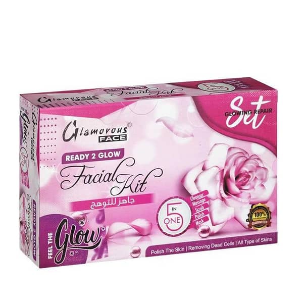 Glamorous Face Ready 2 Glow 5-in-1 Facial Kit for Skin Cleansing, Scrubbing, Polishing, Massaging, and Masking