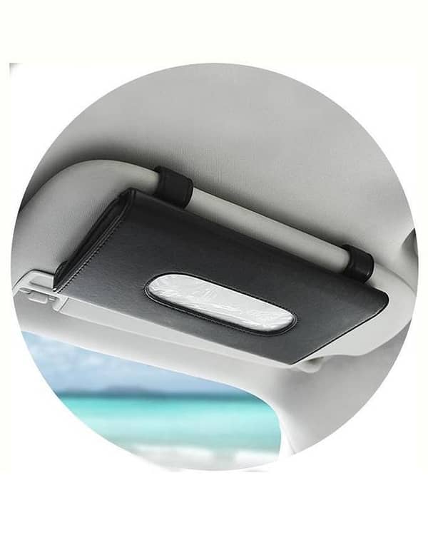 Black Leather Car Sun Visor Tissue Holder