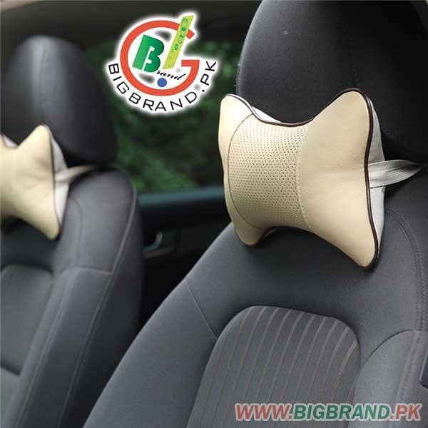 Set of 3 Car Accessories: Beige Neck Rest, Beige Sun Visor Tissue Box, and X Card Perfume