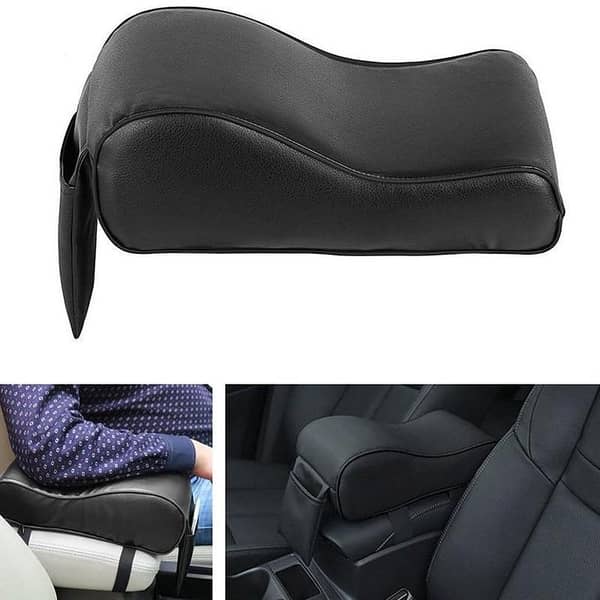 Black PU Leather Armrest Cushion Cover for SUVs and Cars - Soft Pad for Center Console