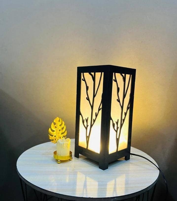 branch motif design wooden table & floor lamp 1
