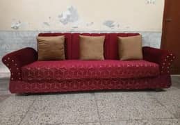 Sofa 3 Seater Marron Colour with Golden Contrast and With 5 Cushions