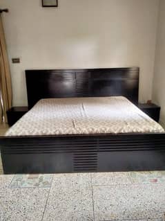 Habitt wooden bed set black colour. Mattress not included.