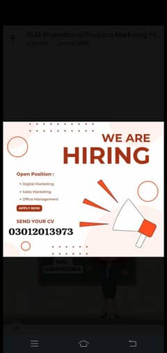 We are hiring staff for office work and online marketing