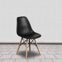 Modern Black Plastic Chair with Wooden Legs for Home & Office