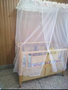 Wooden Baby Cot Wooden Crib With Wheels (Contact no 0310-7715081)