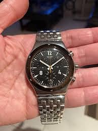 Swatch Men's YVS419G Irony Analog Display Swiss Quartz Silver Watch