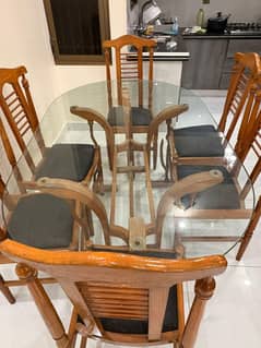 6 SEATER OAK WOOD DINING TABLE