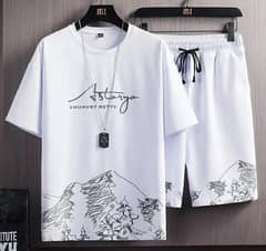 Man's painted polyester T-shirt and shorts track suit for summer