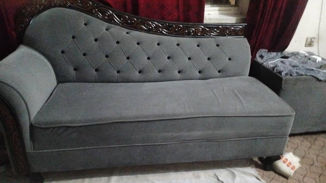 Beautiful sofa and table in grey with three Black colour with cushions 1