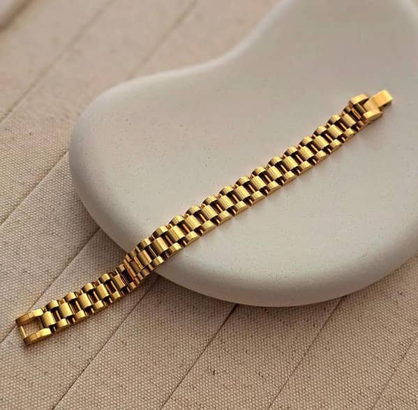 Rolex Stainless Steel 18K Gold Plated Bangle Bracelet for Men and Women