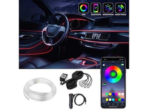 Multicolor LED Wire Light for Car Interior with Bluetooth App Control
