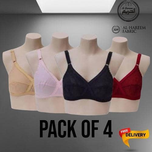 Set of 4 Cotton Bras for Women and Girls in Assorted Colors | Non-Padded Daily Wear Bras | Comfortable Cotton Underwear for Everyday Use