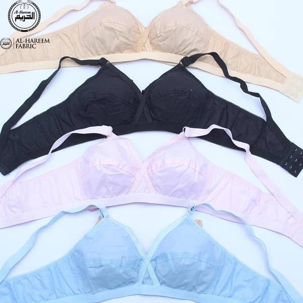 Set of 4 Cotton Bras for Women in Multi-Colors - 03 Hook Design Cotton Bras for Girls, Simple Blouse Undergarments