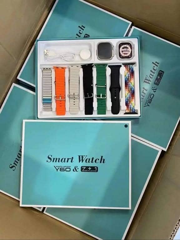 Y60 Ultra Smart Watch with 7 Interchangeable Straps and Jelly Case, HD Display, Bluetooth Calling, and Wireless Charging