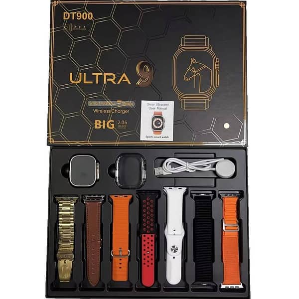 DT 900 Ultra 9 Smart Watch with 49MM Dial and Full Touch Display, Includes 7 Interchangeable Straps
