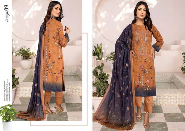 Insiya 3-Piece Suit: Digital Print Lawn Embroidered Shirt, Dupatta, and Plain Trouser for Women and Girls