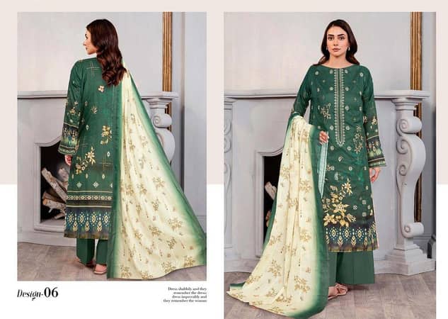 Insiya 3-Piece Suit: Digital Print Lawn Embroidered Shirt, Matching Dupatta, and Plain Trouser for Women and Girls