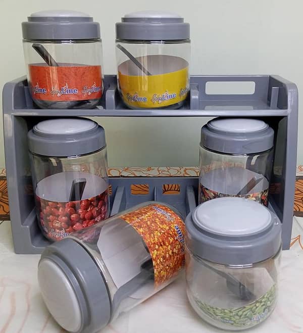 Masala Box Spice Rack Set with 6 Jars - Wall-Mounted Storage Solution for Spices and Condiments