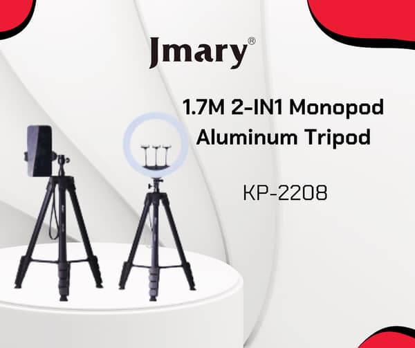Jmary KP-2208 Upgraded 2-in-1 Monopod Aluminum Tripod for Mobile Devices, Ring Lights, and Cameras
