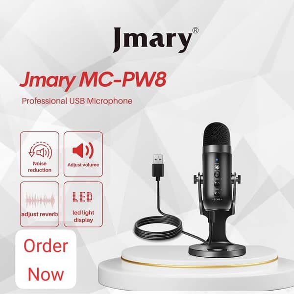 Jmary MC-PW8 USB Microphone for Podcasting, Gaming, and Streaming with Noise Reduction Features