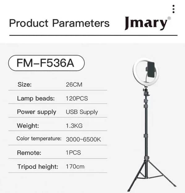 Jmary FM-536A 10-Inch Ring Light Kit with Tripod and Remote