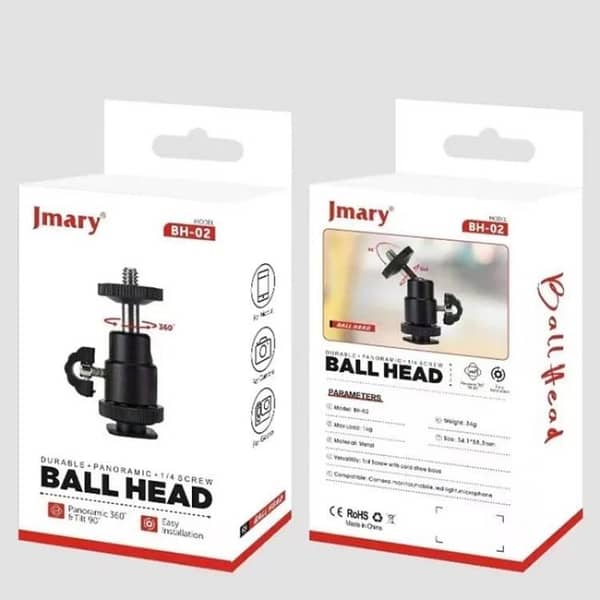Jmary BH-02 Tripod Ball Head with 360-Degree Rotation and 1/4 Inch Screw Adapter