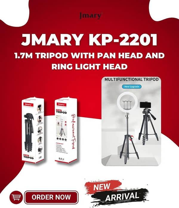 Jmary KP-2201 Tripod 1.7M with Pan Head and Ring Light